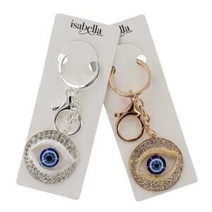 Set of Two Silver & Gold Evil Eye Rhinestone Keychain Bag Charms #DKS577GS